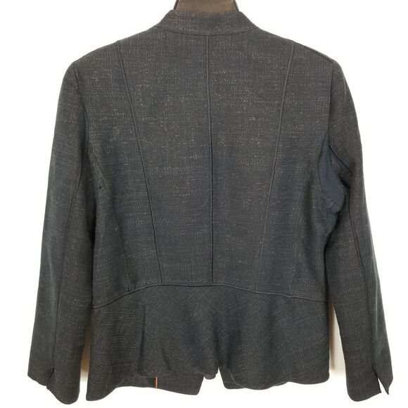 Lafayette 148 Women Zip Up Blazer Jacket Size 8 Navy Lined Office Cotton Blend - Picture 4 of 6